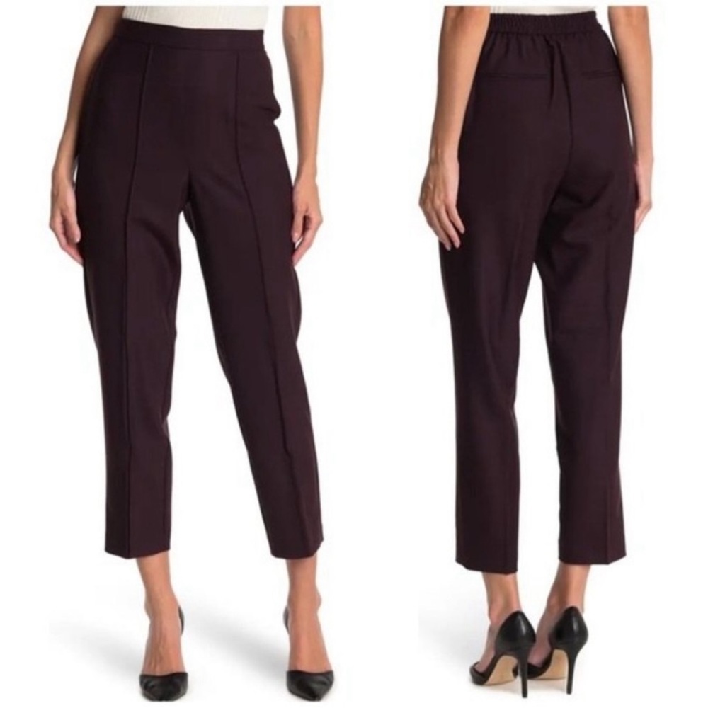 Rebecca Taylor Straight Gabardine Pull On Trouser Pants Deep Plum